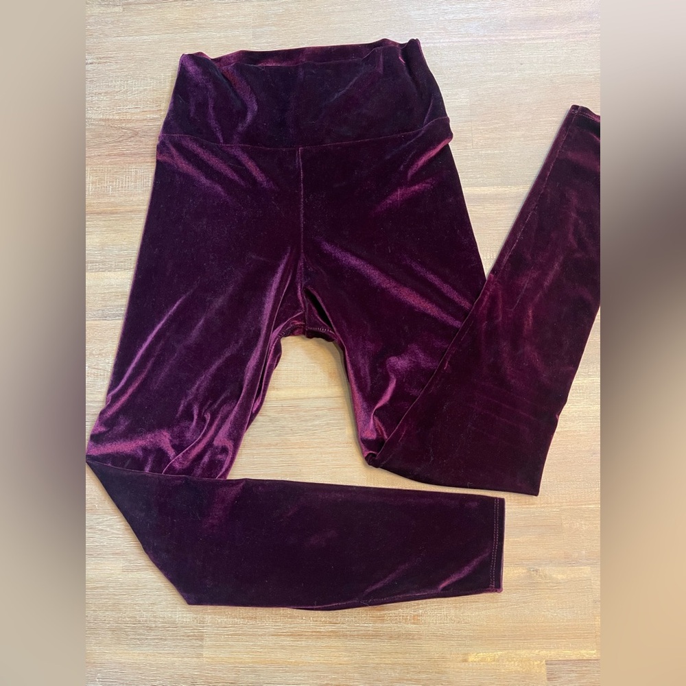 High Waisted, Burgundy, Velvet Leggings